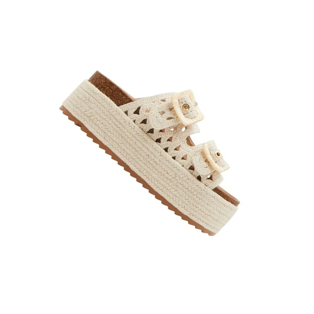 Madden Girl Bali-C Crochet Platform Sandal Sz 8 Ivory Bohemian Festival